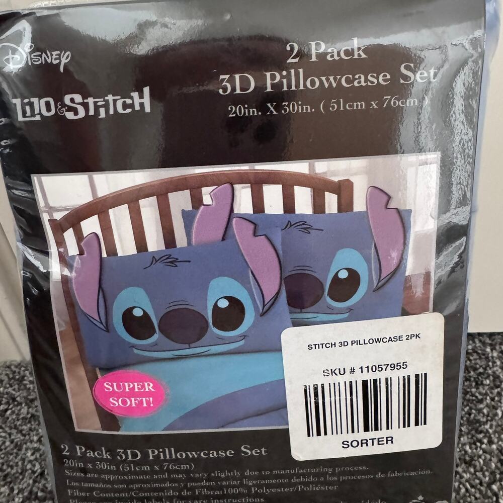 Disney Lilo & Stitch 3D Ears Pillowcase Set 2 Pack Standard 20x30 New